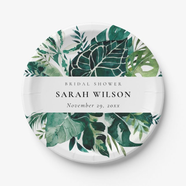 Tropical Monstera Green Foliage Brautparty Napk Pappteller (Vorderseite)