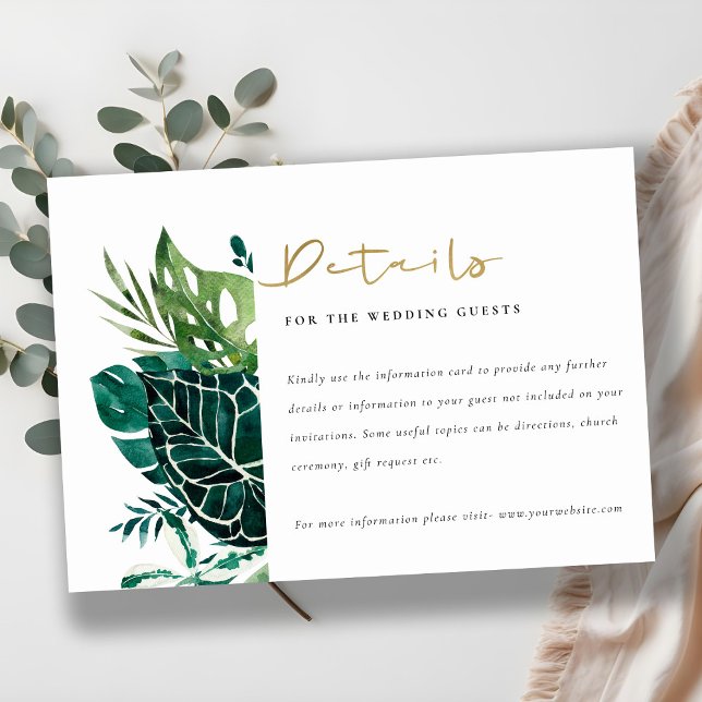 Tropical Monstera Green Foliage Wedding Details En Begleitkarte (Von Creator hochgeladen)
