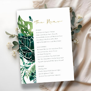 Tropical Monstera Green Foliage Wedding Menu Menükarte