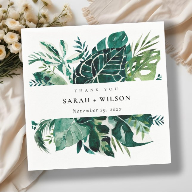 Tropical Monstera Green Foliage Wedding Vielen Dan Serviette (Von Creator hochgeladen)