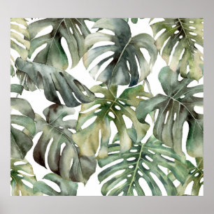 Tropical Monstera Grosse Wasserfarbenmuster Poster