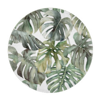 Tropical Monstera Grosse Wasserfarbenmuster Schneidebrett