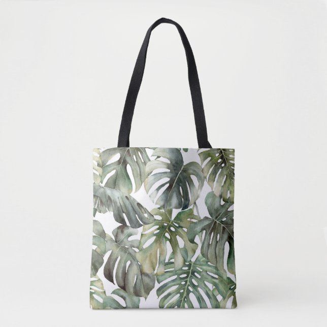 Tropical Monstera Grosse Wasserfarbenmuster Tasche (Vorderseite)