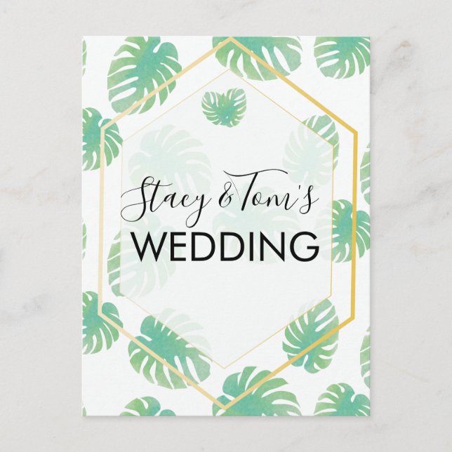 Tropical Monstera Hand Drawn Botany Wedding Postkarte (Vorderseite)