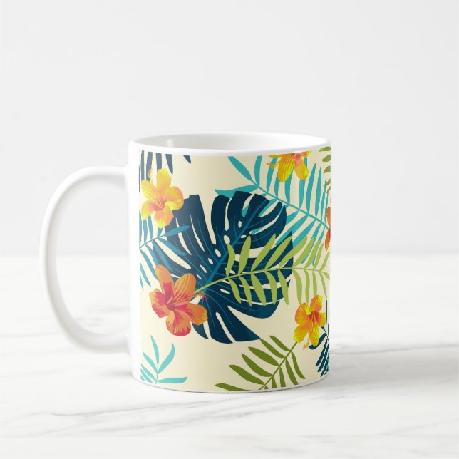 Tropical Monstera Hibiskus Summer Pattern Kaffeetasse (Links)
