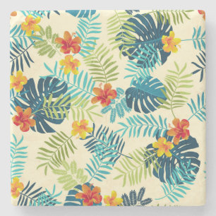 Tropical Monstera Hibiskus Summer Pattern Steinuntersetzer