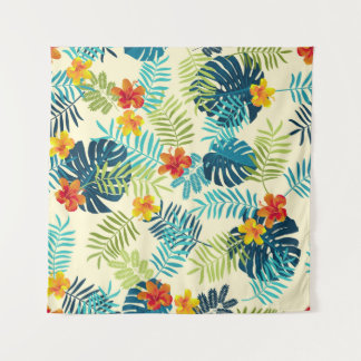 Tropical Monstera Hibiskus Summer Pattern Wandteppich