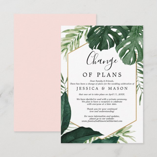 Tropical Monstera Hochzeit verzögert Ankündigung (Vorne/Hinten)