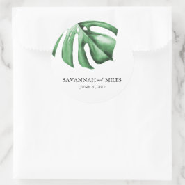 Tropical Monstera Hochzeiten und Hochzeiten Runder Aufkleber