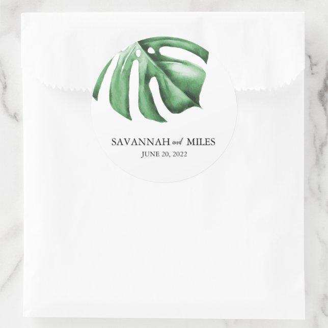 Tropical Monstera Hochzeiten und Hochzeiten Runder Aufkleber (Tasche)