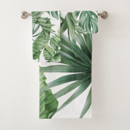 Tropical Monstera Jungle Palm Tree Blätter Grün Badhandtuch Set