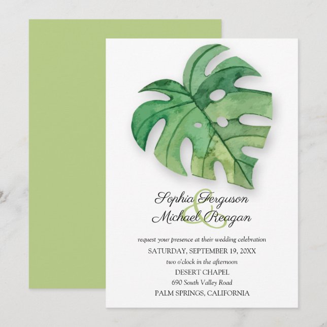 Tropical Monstera Leaf Botanische Hochzeit Einladu (Vorne/Hinten)