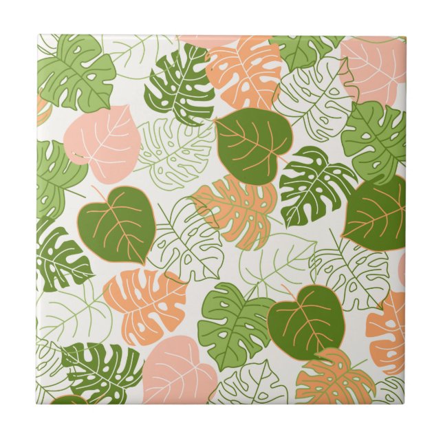 Tropical Monstera Leaf Fliese (Vorderseite)
