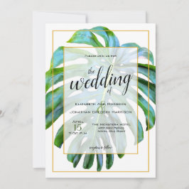 Tropical Monstera Leaf Fotografie Gold Wedding Einladung