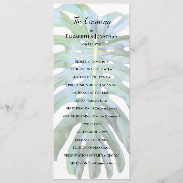 Tropical Monstera Leaf Greenerity Beach Hochzeit Programm (Vorderseite)