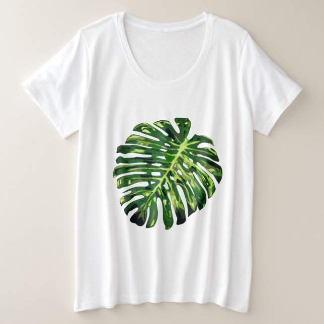 Tropical Monstera Leaf Große Größe T-Shirt (Design vorne)