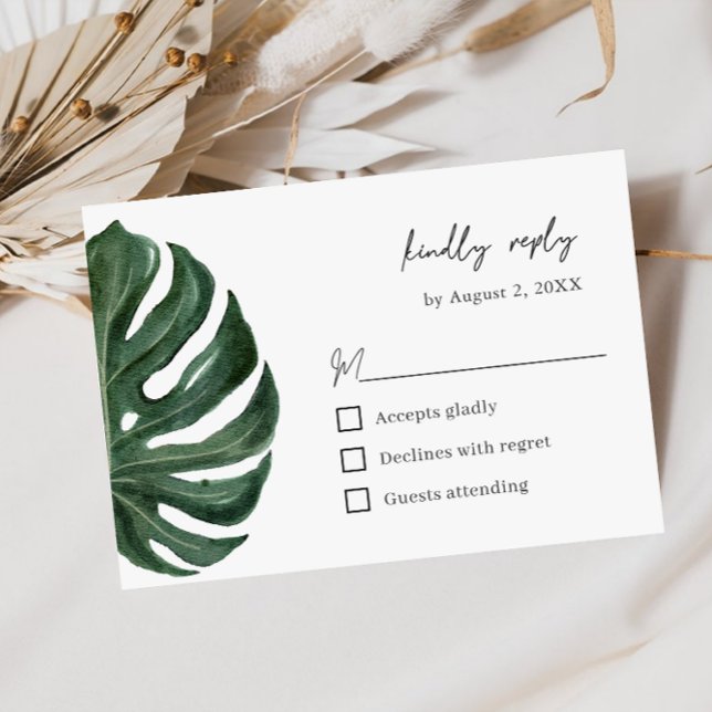 Tropical Monstera Leaf Minimal Wedding  RSVP Karte (Von Creator hochgeladen)