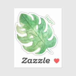 Tropical Monstera Leaf Name Tag Vinyl Sticker