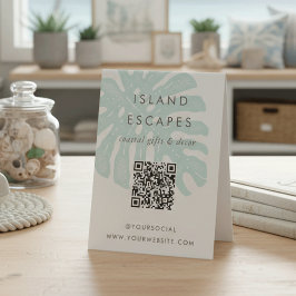 Tropical Monstera Leaf QR Code Business Tischaufsteller