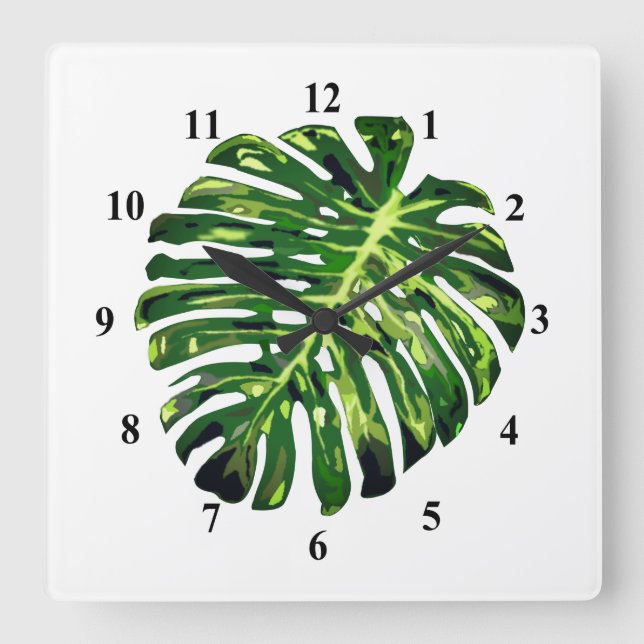 Tropical Monstera Leaf Quadratische Wanduhr (Vorderseite)