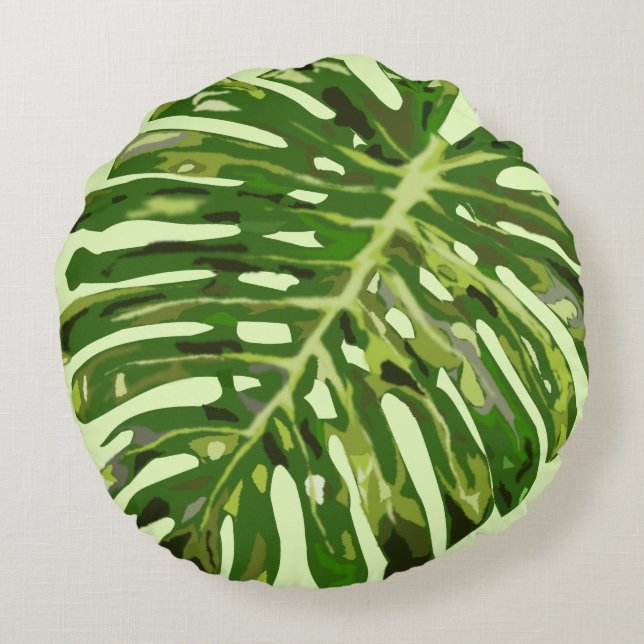 Tropical Monstera Leaf - Wählen/Hinzufügen Ihrer F Rundes Kissen (Rückseite)
