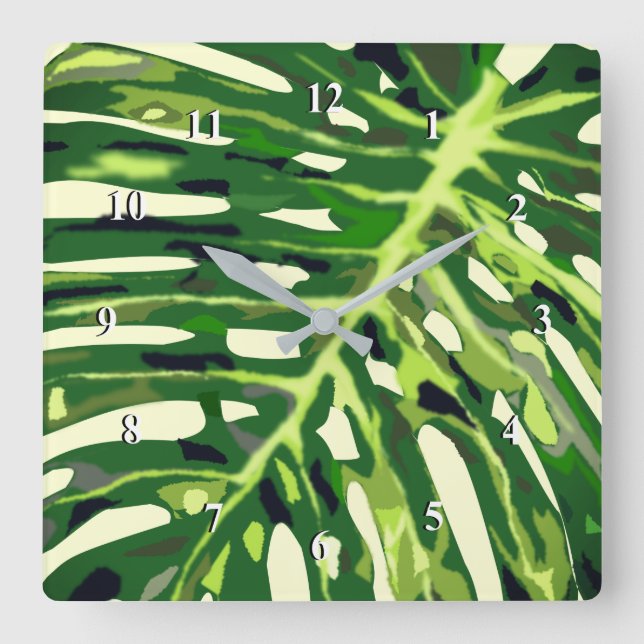 Tropical Monstera Leaf Wall Clock - Vacantionszeit Quadratische Wanduhr (Vorderseite)