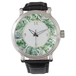 Tropical Monstera Leaf Wreath Mens Watch Armbanduhr