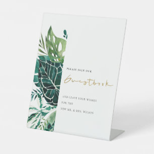 Tropical Monstera Leafy Wedding Guestbook Sign Sockelschild