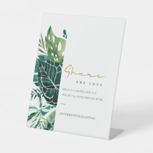 Tropical Monstera Leafy Wedding Hashtag Share Lieb Sockelschild
