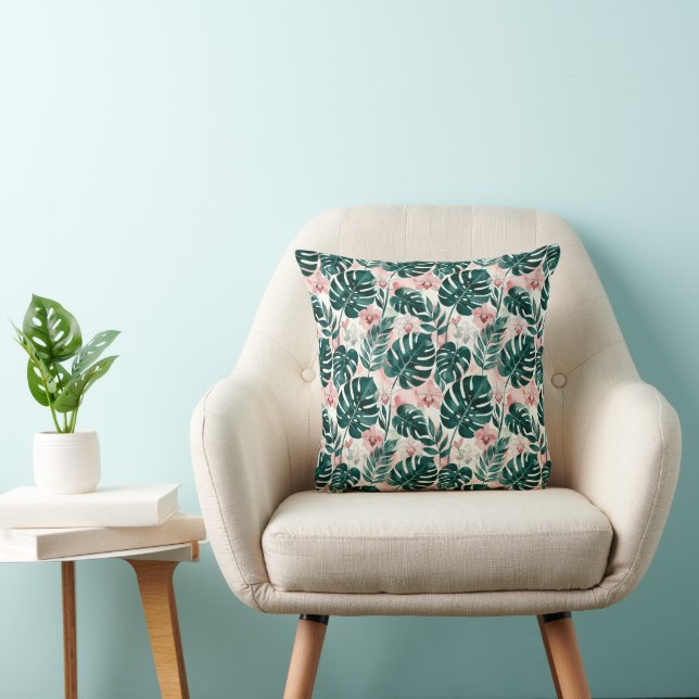 Tropical Monstera Leaves and Delicate Orchids Kissen (Stuhl )