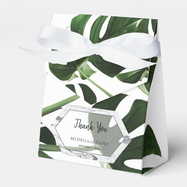 Tropical Monstera Marble Wedding Geschenkschachtel (Vorderseite)