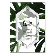 Tropical Monstera Marble Wedding Guest Names
