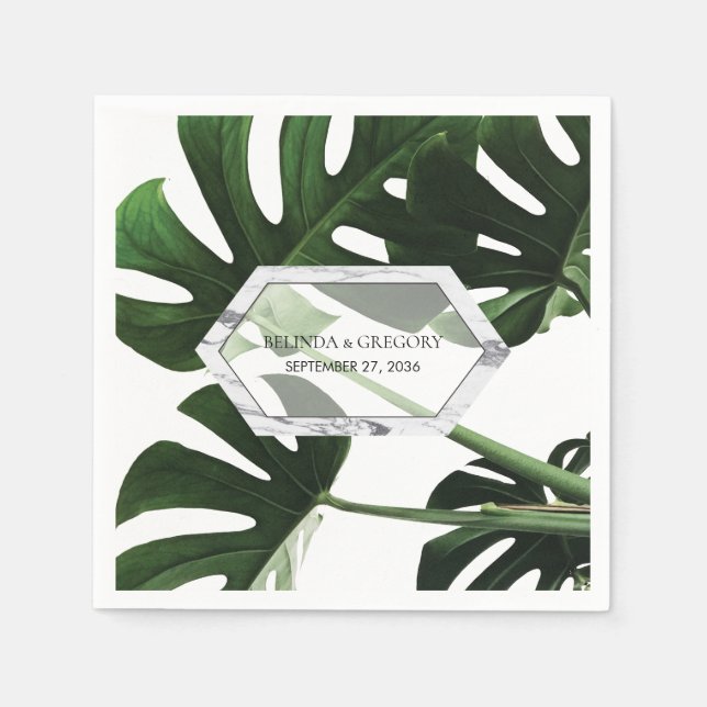 Tropical Monstera Marble Wedding Serviette (Vorderseite)