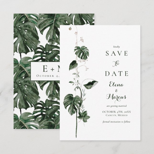 Tropical Monstera Palm Botanicals Save The Date (Vorne/Hinten)