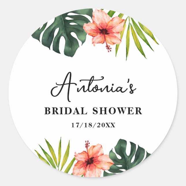 Tropical Monstera Palm Bridal Shower  Runder Aufkleber (Vorderseite)
