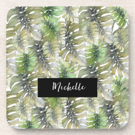 Tropical Monstera Palm Green Getränkeuntersetzer