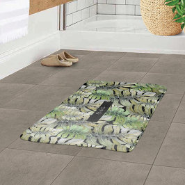 Tropical Monstera Palm Pastel Mit Monogramm Badematte