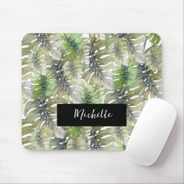 Tropical Monstera Palm Pastel Mit Monogramm Mousepad