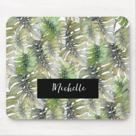Tropical Monstera Palm Pastel Mit Monogramm Mousepad