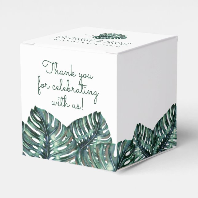 Tropical Monstera Palm Retro Beach Wedding Square Geschenkschachtel (Vorderseite)