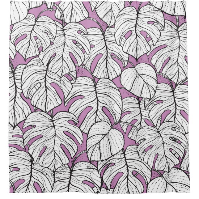 Tropical Monstera Pflanze Wiederholungsmuster Duschvorhang (Vorderseite)