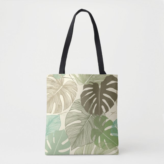 Tropical Monstera Retro HandGezeichnet Muster Tasche (Vorderseite)