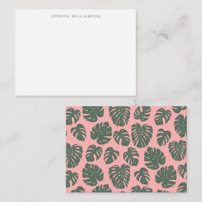 Tropical Monstera Rosa grüne Geschenkverpackung Mitteilungskarte (Vorne/Hinten)