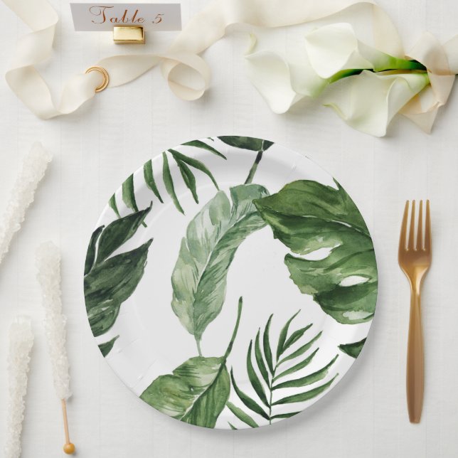 Tropical Monstera Sommerstrand Elegante Hochzeit Pappteller (Hochzeit)