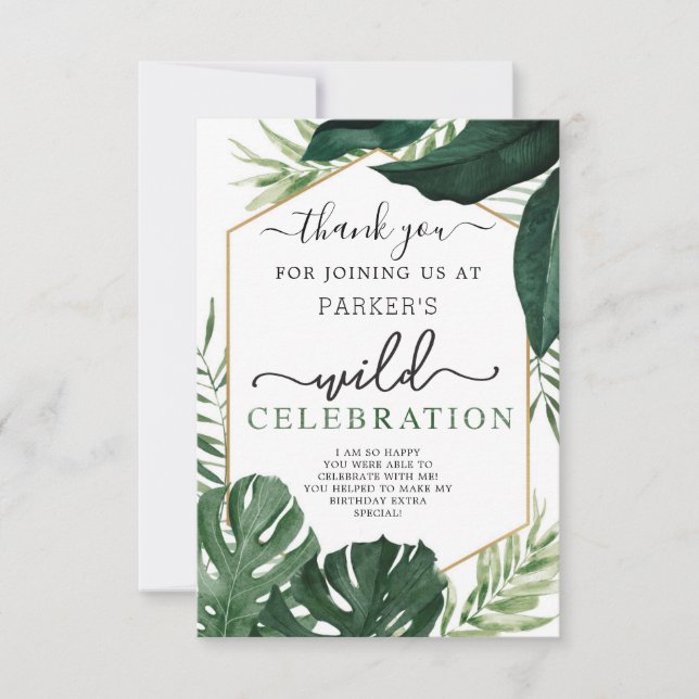 Tropical Monstera Wild One Birthday Danke Karte (Vorderseite)