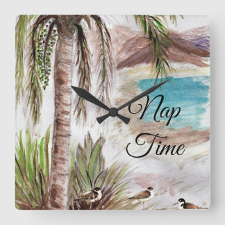 Tropical "Nap Time"  With Birds Quadratische Wanduhr