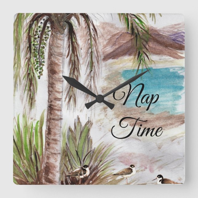 Tropical "Nap Time"  With Birds Quadratische Wanduhr (Vorderseite)