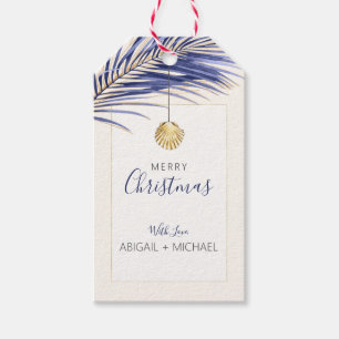 Tropical Navy Blue und Gold Palm Tree Weihnachten Geschenkanhänger