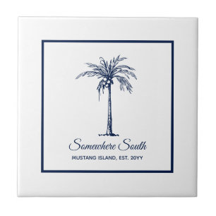 Tropical Navy Blue White Palm Tree Custom Fliese