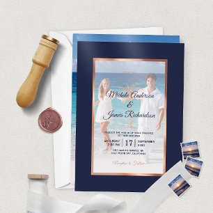 Tropical Navy Rose Gold Palm Tree Beach Hochzeit
